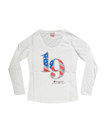 Champion Mujer Camiseta Athlentic American 1919 Custom Fit (blanco)