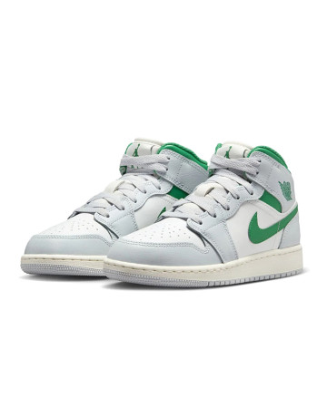 Air Jordan 1 Mid (GS) "White Pure Platinum Pine Green"