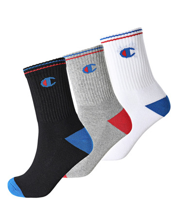 Champion 3 Pack Crew Logo Socks "Black-Blue-Red"