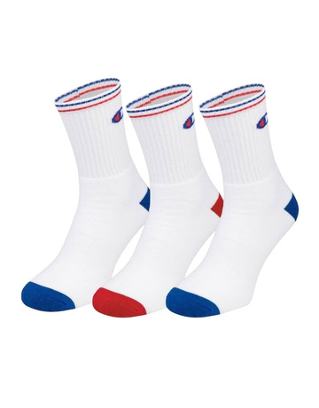 Champion 3 Pack Crew Logo Socks "White-Blue-Red"