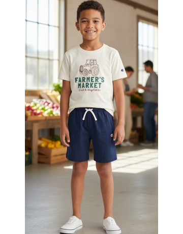 Conjunto Niño Camiseta + Short Champion Graphic "Cream and Navy"
