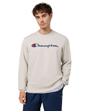 Champion Embroidered Big Logo Crewneck Sweatshirt "Beige"