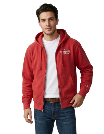 Sudadera Champion Trainning Club con Capucha y Cremallera Completa "Washed Red"