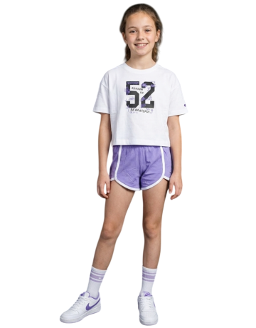Conjunto Niña Camiseta Oversize Fit + Short Champion Graphic "White-Lavender"