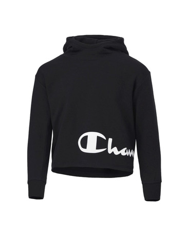 Champion Girls Legacy Script Logo Wraparound Print Boxi Hoodie "Black"