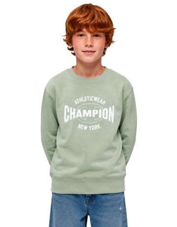 Sudadera Niño/Niña Cuello Redondo Champion Graphic Logo Powerblend "Light Olive Green"