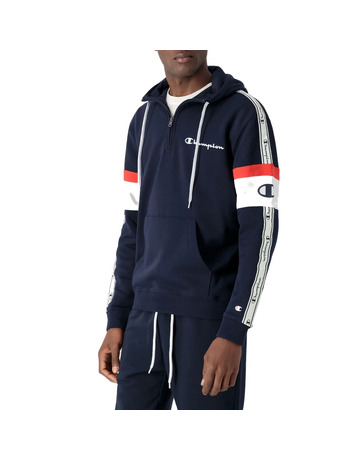 Champion Legacy Jacquard Half Zip Arm Stripe Hoodie "Navy"