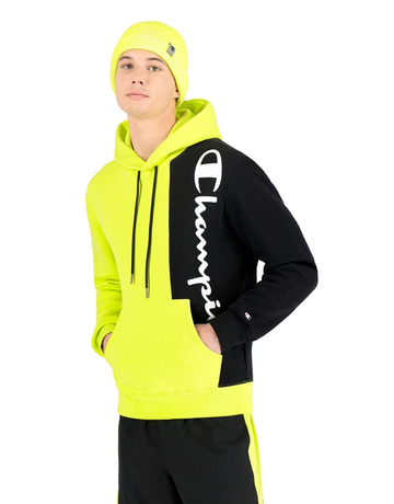 Champion Legacy Spliced Script Logo Print Hoodie "Yellow"