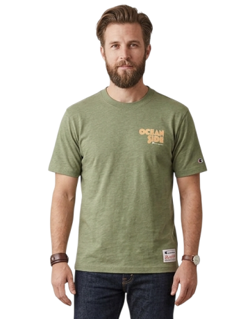 Camiseta Champion Ocean Side de Algodón con Gráfico "Moss Green-Olive"