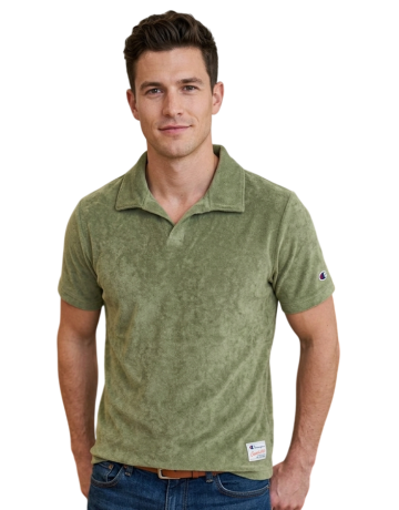 Polo Champion Ocean Side Efecto Lavado en Tejido Rizo Exterior "Moss Green-Olive"