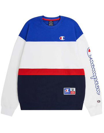 Champion Sport Lifestyle Basketball Color Block Crewneck Sweatshirt Logo C "White"