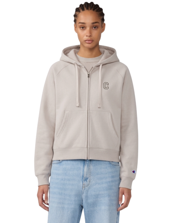 Sudadera Corta Champion Mujer con Cremallera Entera Logo 'C' Brillante Bordado "Taupe"