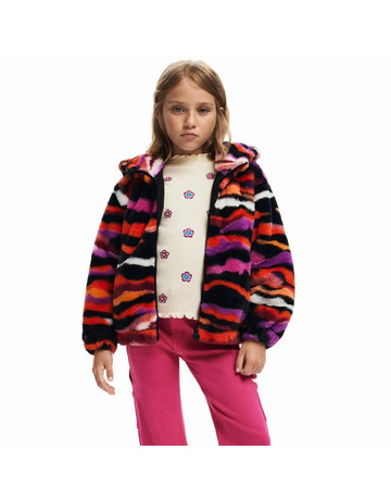 Desigual Multicolored animal print faux fur jacket