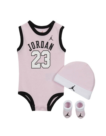 Jordan Infants J23 Jersey/hat/bodysuit/bootie 3 Piece Set (0-6M) "Pink"