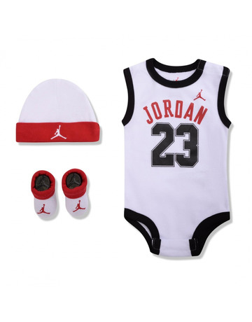 Jordan Infants J23 Jersey/hat/bodysuit/bootie 3 Piece Set (0-6M) "White"