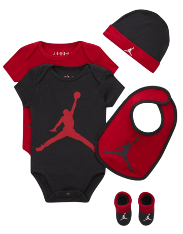 Jordan Bebé Juego de 5 Piezas dos Bodies,Gorro,Patucos y Babero JHN Jumpman "Red-Black"