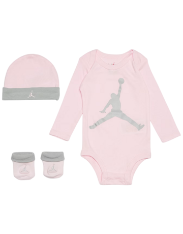 Jordan Bebé Juego de 3 Piezas Body Manga Larga, Gorro y Patucos JHN Jumpman "Foam Pink"