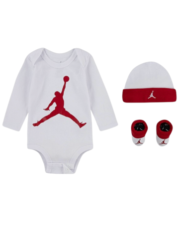 Jordan Bebé Juego de 3 Piezas Body Manga Larga, Gorro y Patucos JHN Jumpman "White Red"