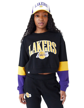 New Era NBA LA Lakers Womens Colour Block Crop Crew Neck Sweatshirt