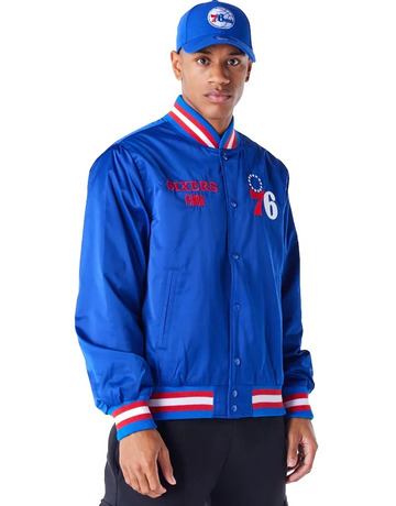 New Era NBA Philadelphia 76ers Satin Bomber Jacket "Blue"