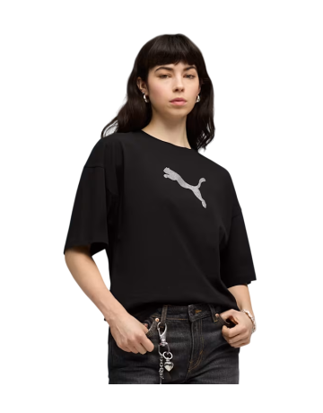 Camiseta mujer Puma ESS GRAPHICS LEO LUXE Bedazzled Oversized "Black"