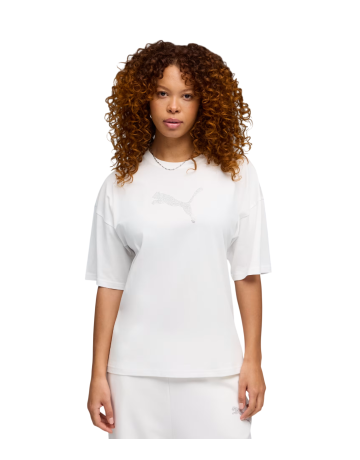 Camiseta mujer Puma ESS GRAPHICS LEO LUXE Bedazzled Oversized  "White"