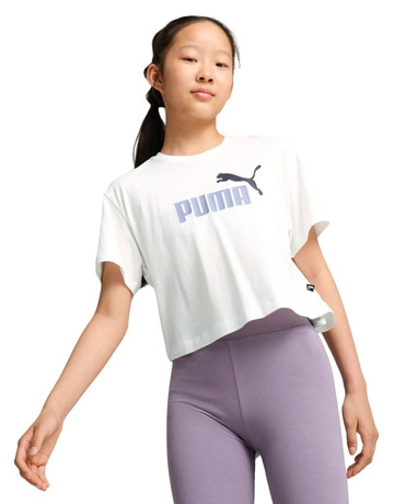 Puma Girls Logo Cropped Tee "White"