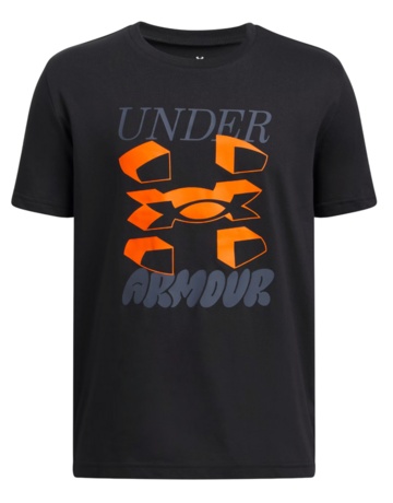 UA Boys' Split Big Logo Short Sleeve "Black-Downpour Gray"