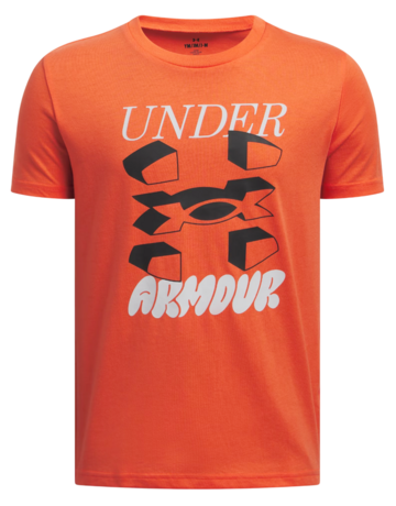 UA Boys' Split Big Logo Short Sleeve "Fire-Halo Gray"