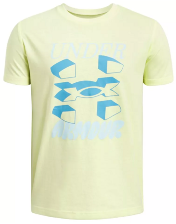 UA Boys' Split Big Logo Short Sleeve "Sonic Yellow-Ether Blue"