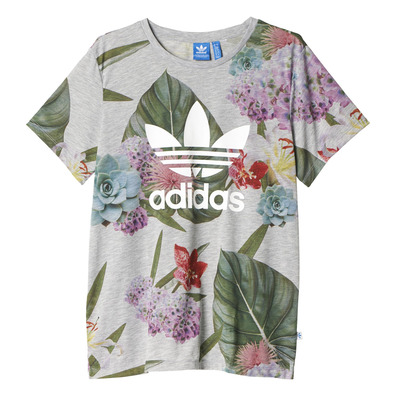 Adidas Originals Mujer Camiseta Boyfriend Trefoil Floral (gris/multicolor)