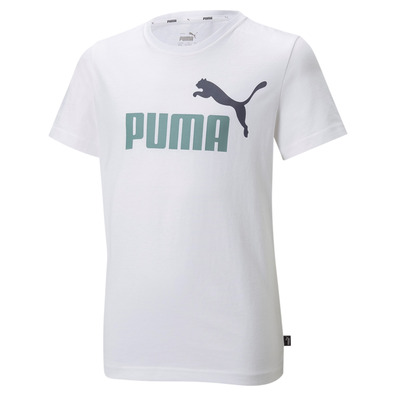 Puma Junior Essentials+ 2 Col Logo Tee "White-Mineral Blue"