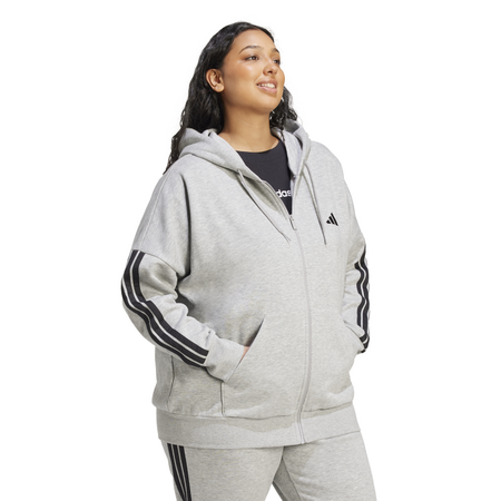 Adidas Essentials 3-Stripes Full-Zip Fleece Hoodie (Plus Size) "Grey"