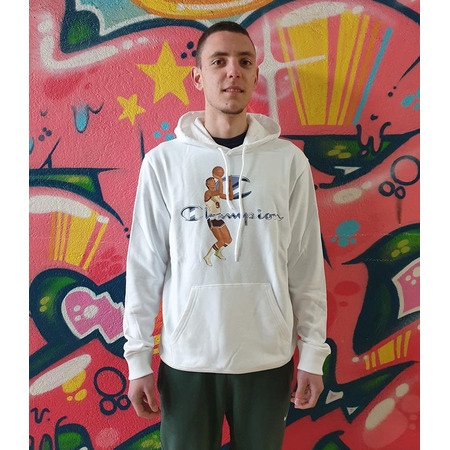 Champion Basketball Vintage Script Logo Hooded Sweatshirt "White"