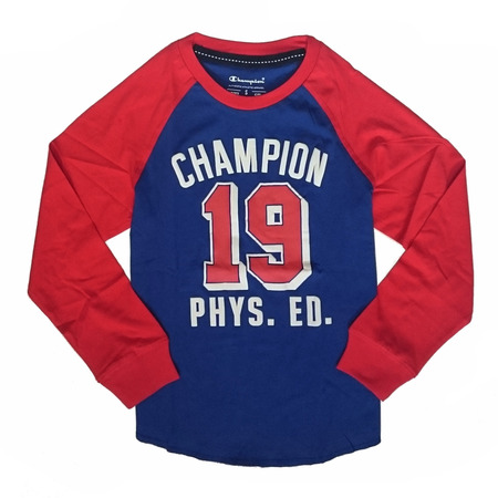 Champion Camiseta Niño M/L Atlhletic Logo Crewneck T-Shirt (azul)