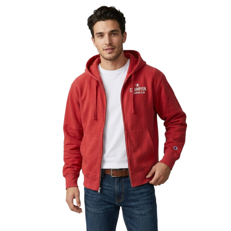 Sudadera Champion Trainning Club con Capucha y Cremallera Completa "Washed Red"