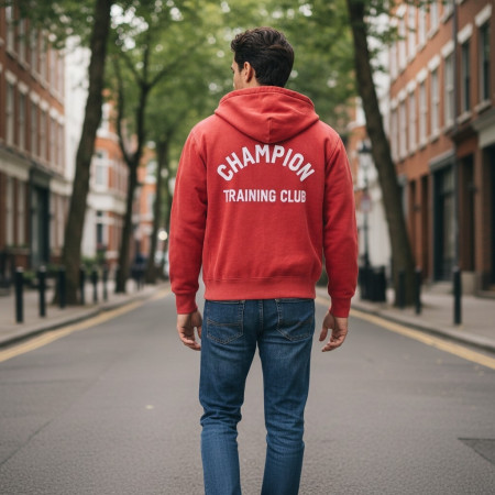 Sudadera Champion Trainning Club con Capucha y Cremallera Completa "Washed Red"