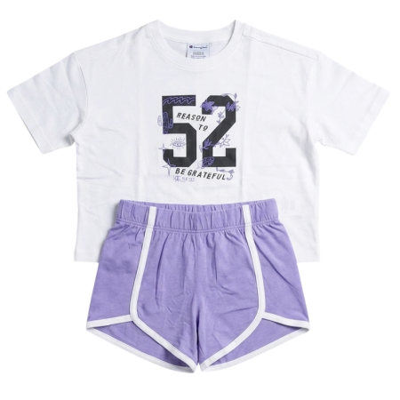 Conjunto Niña Camiseta Oversize Fit + Short Champion Graphic "White-Lavender"