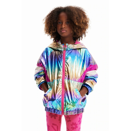 Desigual Girls Iridescent Raincoat Rainbow
