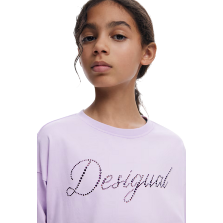 Desigual PLAIN T-SHIRT WITH RHINESTONE LOGO "purple"