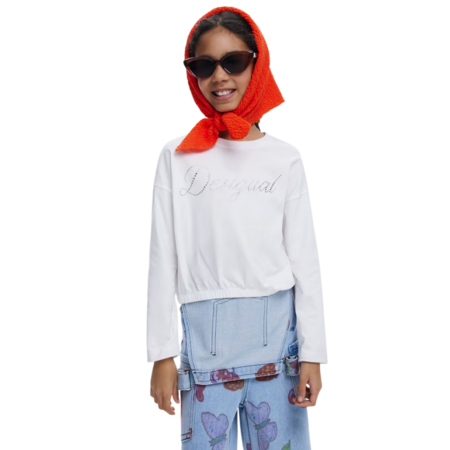 Desigual PLAIN T-SHIRT WITH RHINESTONE LOGO "White"