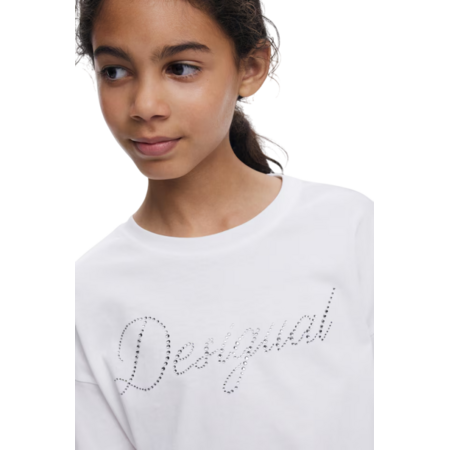 Desigual PLAIN T-SHIRT WITH RHINESTONE LOGO "White"