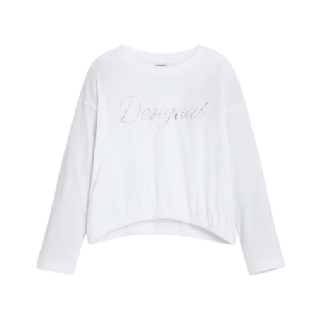 Desigual PLAIN T-SHIRT WITH RHINESTONE LOGO "White"