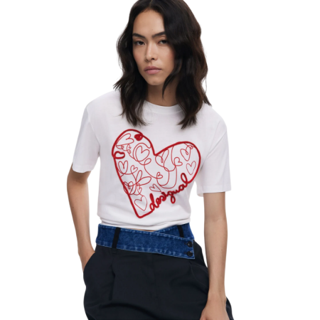 Desigual T-shirt with embossed hearts "White"