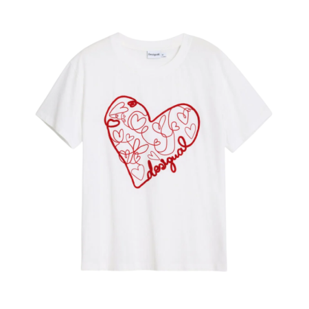 Desigual T-shirt with embossed hearts "White"
