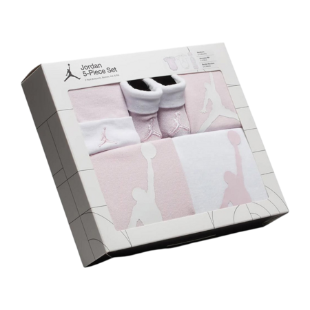 Jordan Bebé Juego de 5 Piezas dos Bodies,Gorro,Patucos y Babero JHN Jumpman "Pink-White"