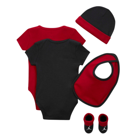 Jordan Bebé Juego de 5 Piezas dos Bodies,Gorro,Patucos y Babero JHN Jumpman "Red-Black"