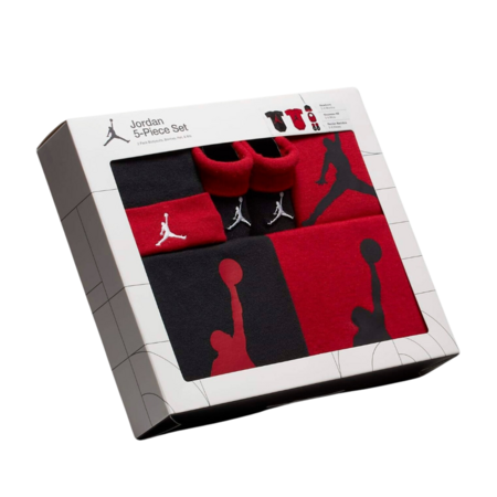 Jordan Bebé Juego de 5 Piezas dos Bodies,Gorro,Patucos y Babero JHN Jumpman "Red-Black"
