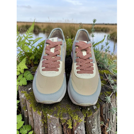 Zapatillas  Mujer Mustang Joggo "Beige Plity Azul"