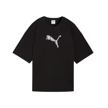 Camiseta mujer Puma ESS GRAPHICS LEO LUXE Bedazzled Oversized "Black"